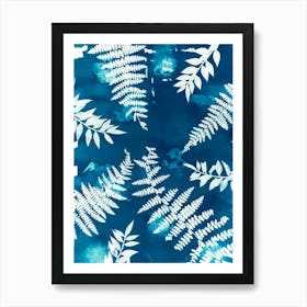 Blue Fern Leaves Art Print