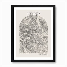 London England Boho Minimal Arch Full Beige Color Street Map 1 Art Print