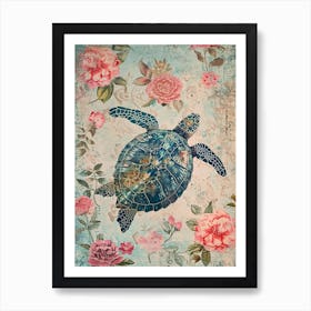 Pink Floral Sea Turtle Art Print