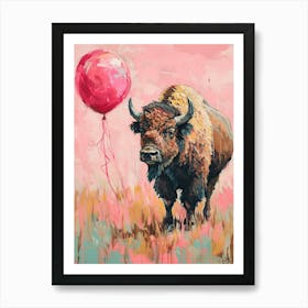 Cute Bison 2 With Balloon Art Print