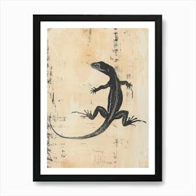 Block Print Black Lizard 1 Art Print