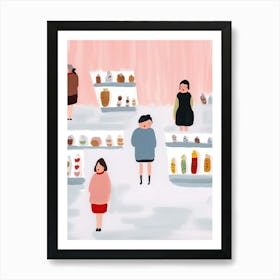 At The Icre Cream Shop Scene, Tiny People And Illustration 4 Art Print