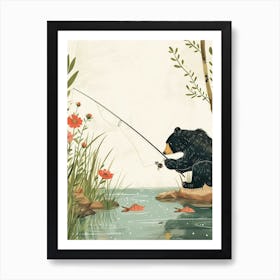 American Black Bear Fishing In A Stream Storybook Illustration 3 Poster