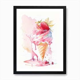 Strawberry Ice Cream, Dessert, Food Storybook Watercolours Art Print