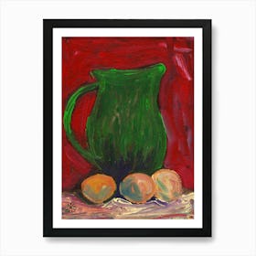 Green Jug - still life vertical kitchen red green hand painted Anton Maliar Art Print