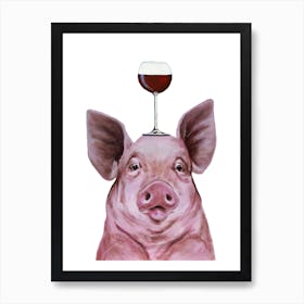 Pig With Wineglass Art Print