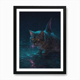 Cat In The Water Art Print