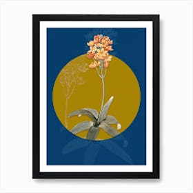 Vintage Botanical Sun Star on Circle Yellow on Blue n.0135 Art Print