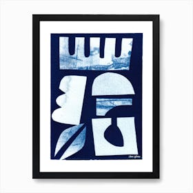 Blue Cyanotype Abstract Collage 4 Art Print