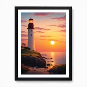 Lighthouse at Sunset Art Print