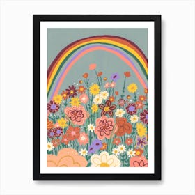 Retro Floral Rainbow Art Print