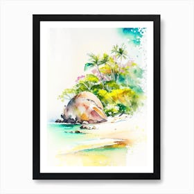 La Digue 1 Seychelles Watercolour Pastel Tropical Destination Art Print