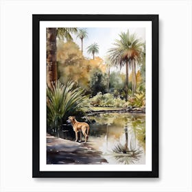 Painting Of A Dog In Royal Botanic Gardens, Melbourne Australia In The Style Of Watercolour 01 Art Print