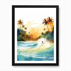 Surfing In A Wave On Bora Bora, French Polynesia 4 Art Print