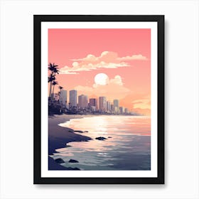 Illustration Of Haeundae Beach Busan South Korea In Pink Tones 3 Art Print