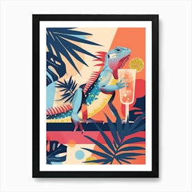 Lizard Drinking A Cocktail Modern Abstract Illustration 5 Art Print