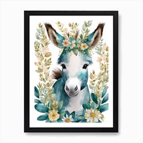 Floral Baby Donkey Watercolor (8) Art Print