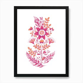 Folk Floral Silkscreen Pink Art Print