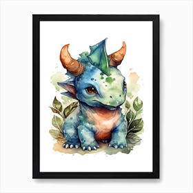 Triceratops Cute Dinosaur Watercolour 3 Art Print