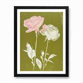 Pink & Green Rose 3 Art Print