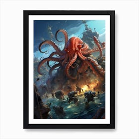 Defensive Octopus Illustration 2 Art Print