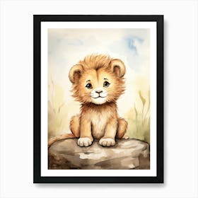 Writing Watercolour Lion Art Painting 5 Art Print