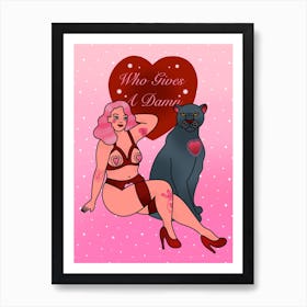 Who Gives A Damn Pink Haired Pin Up And Panther Art Print