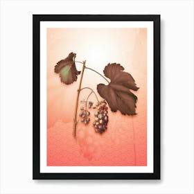 Friulli Grape Vintage Botanical in Peach Fuzz Seigaiha Wave Pattern n.0240 Art Print