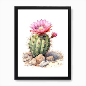 Ferocactus Cactus Watercolour Drawing 2 Art Print