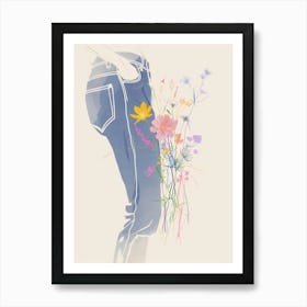 Flowers And Blue Jeans Line Art 1 Art Print