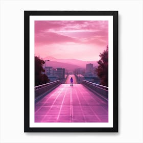 Skateboarding In Seoul, South Korea Futuristic 1 Art Print