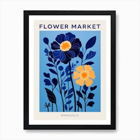 Blue Flower Market Poster Marigold Art Print