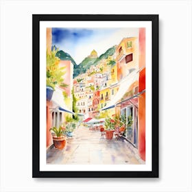 Positano, Italy Watercolour Streets 1 Art Print