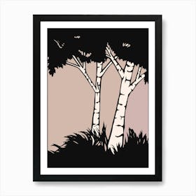 Trees Birch Silhouette Wilderness Forest Woodland Art Print