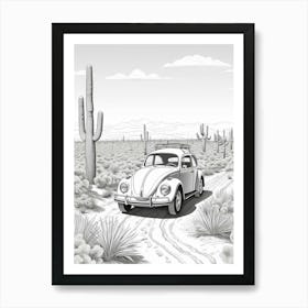 Volkswagen Beetle Desert Drawing 5 Art Print