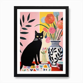 Bleeding Heart Flower Vase And A Cat, A Painting In The Style Of Matisse 2 Art Print