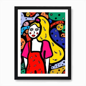 Girl In A Red Dress Art Print