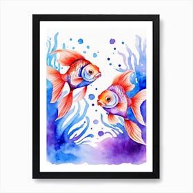 Twin Goldfish Watercolor Painting (110) Art Print