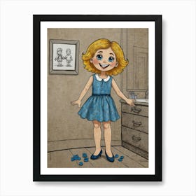 Little Girl In Blue Dress 1 Art Print