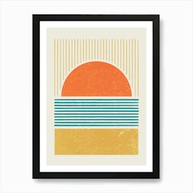 Beach Sunset Graphic Lines - Vibrant Colors Art Print