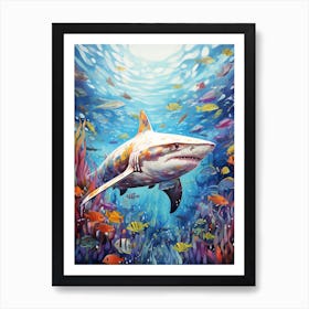  A Whitetip Reef Shark Vibrant Paint Splash 4 Art Print