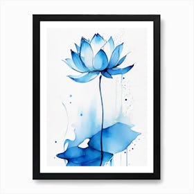 Blue Lotus Minimal Watercolour 1 Art Print