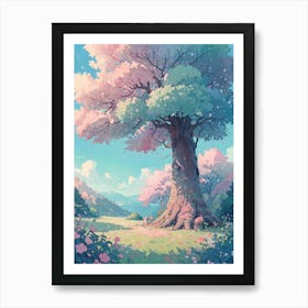 Pink Cherry Blossom Tree Art Print