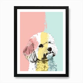 Bichon Frise Dog Pastel Line Watercolour Illustration 3 Art Print