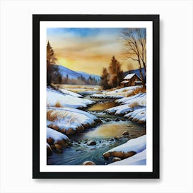 Winter Landscape Painting. 1 Art Print