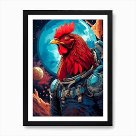 Rooster In Space Art Print