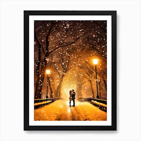 Love In The Snow - Couple Kissing In The Snow Art Print