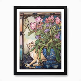 Sweet Pea With A Cat 2 Art Nouveau Style Art Print