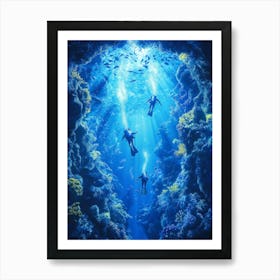 Scuba Divers, Underwater Scene Poster Art Print