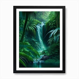 Waterfalls In A Jungle Waterscape Crayon 1 Art Print